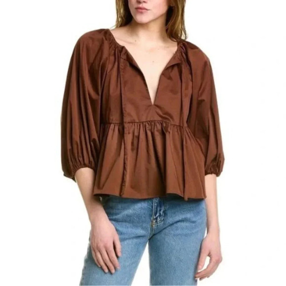 New! $425 Cynthia Rowley Collection Babydoll puff sleeve Blouse nwt 13652 - Picture 1 of 10